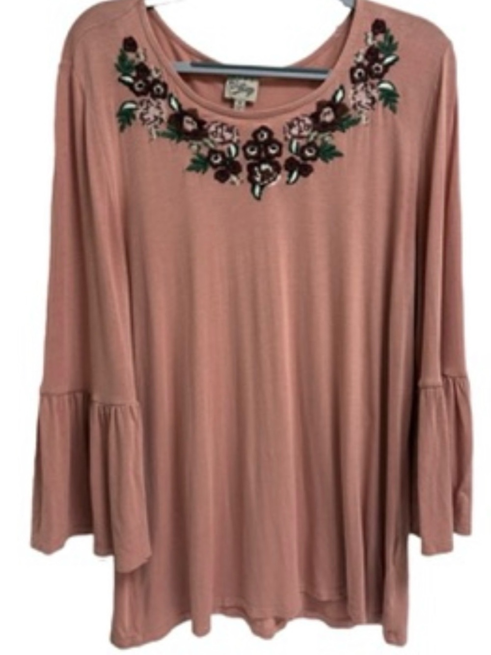 Como Vintage Embroidered Floral Bell Sleeve‎ Top Pink Size M
